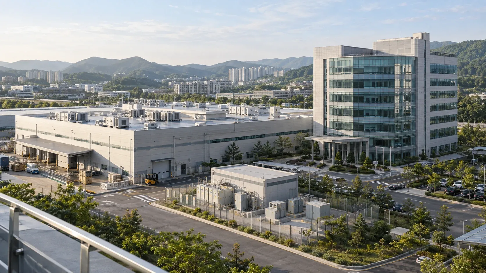 전력수요관리 대상인 산업시설과 업무동 — 연출 이미지